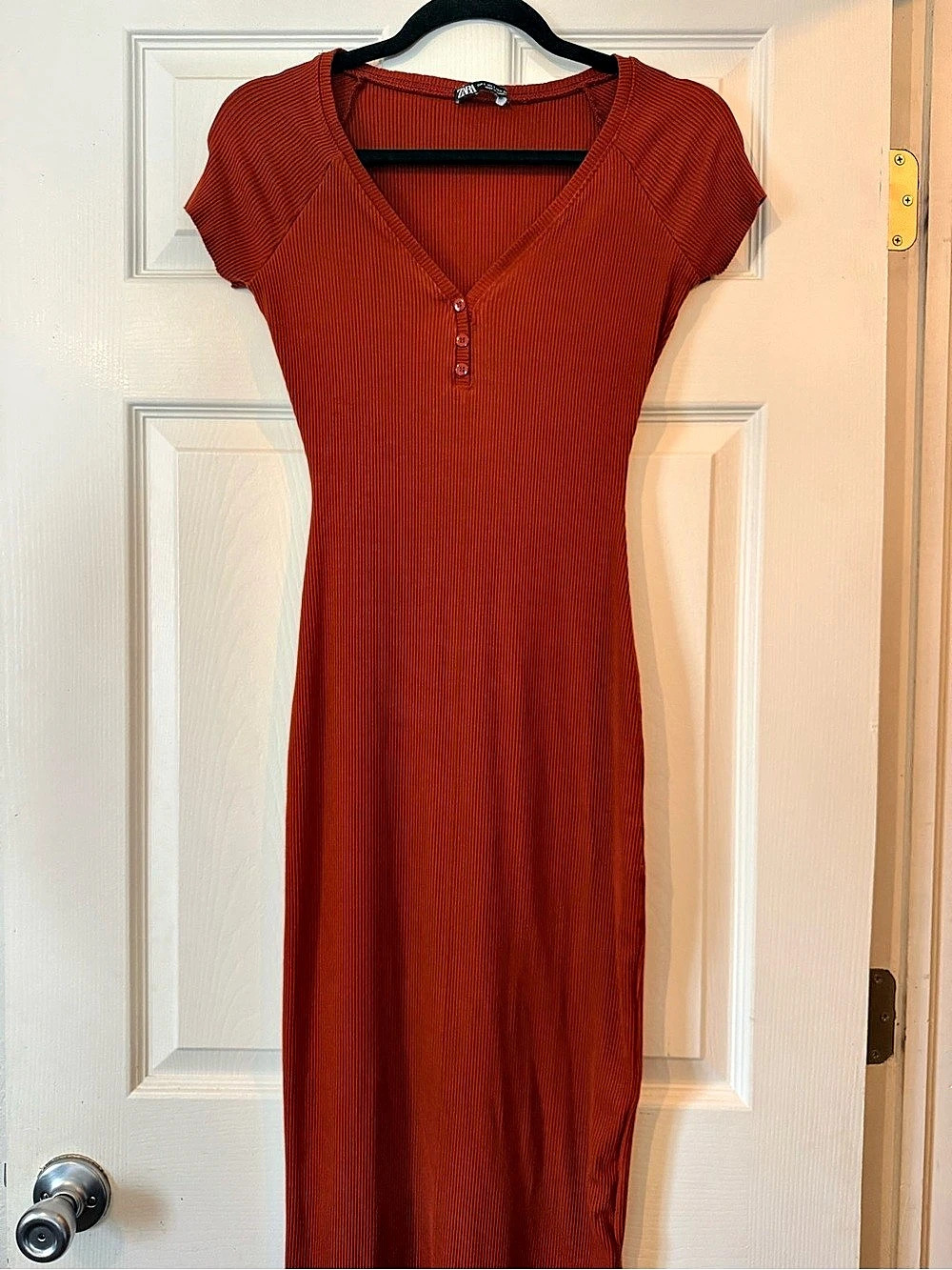 Zara ribbed maxi dress in rust orange size small